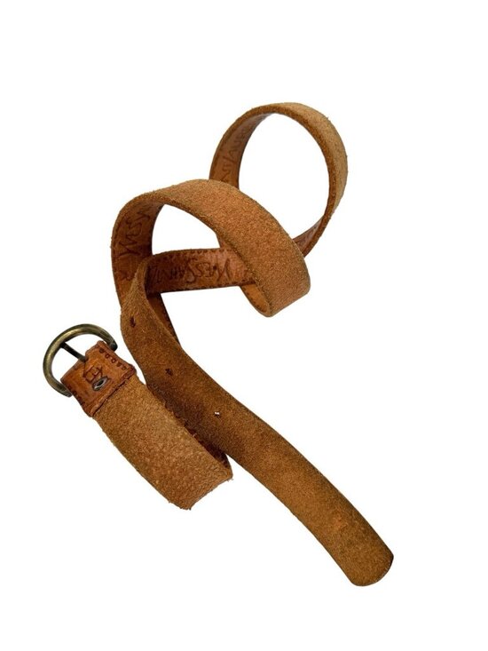 Vintage Yves Saint Laurent YSL Tan Embossed Leather Skinny Belt Brass 39.5” main image 9